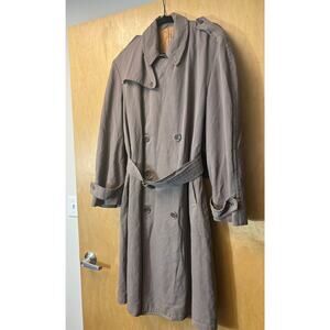 VINTAGE Rainfair Trench Coat Mens Tan Double Breasted Belted Wool USA 90s Small